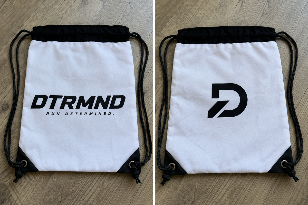 DTRMND Drawstring Bag actual product front and back views